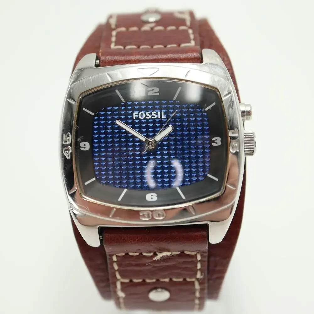 Fossil Kaleido Blue Silver Change 41mm Watch Brown Leather AM3695 w New Battery